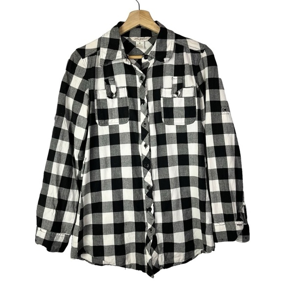 Fun & Flirt Black & White Square Plaid Long Sleeve Button Down M - Picture 1 of 5